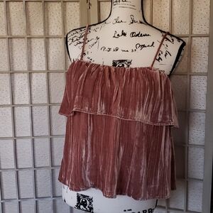 Madewell spaghetti straps old pink velvet top with ruffle S